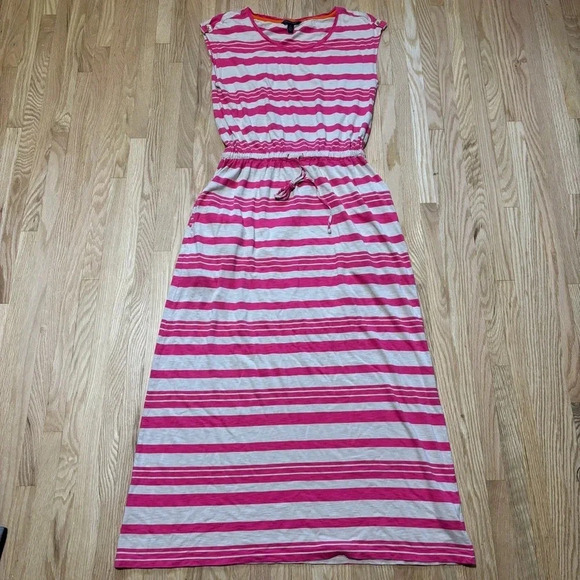 Tommy Hilfiger | Striped Maxi Dress Cinch Waist, Pockets & Gold Button Detail - Picture 1 of 12